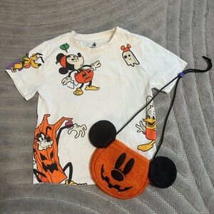 Disney Halloween Mickey and friends kid / boy shirt & Mickey jack o'lantern bag